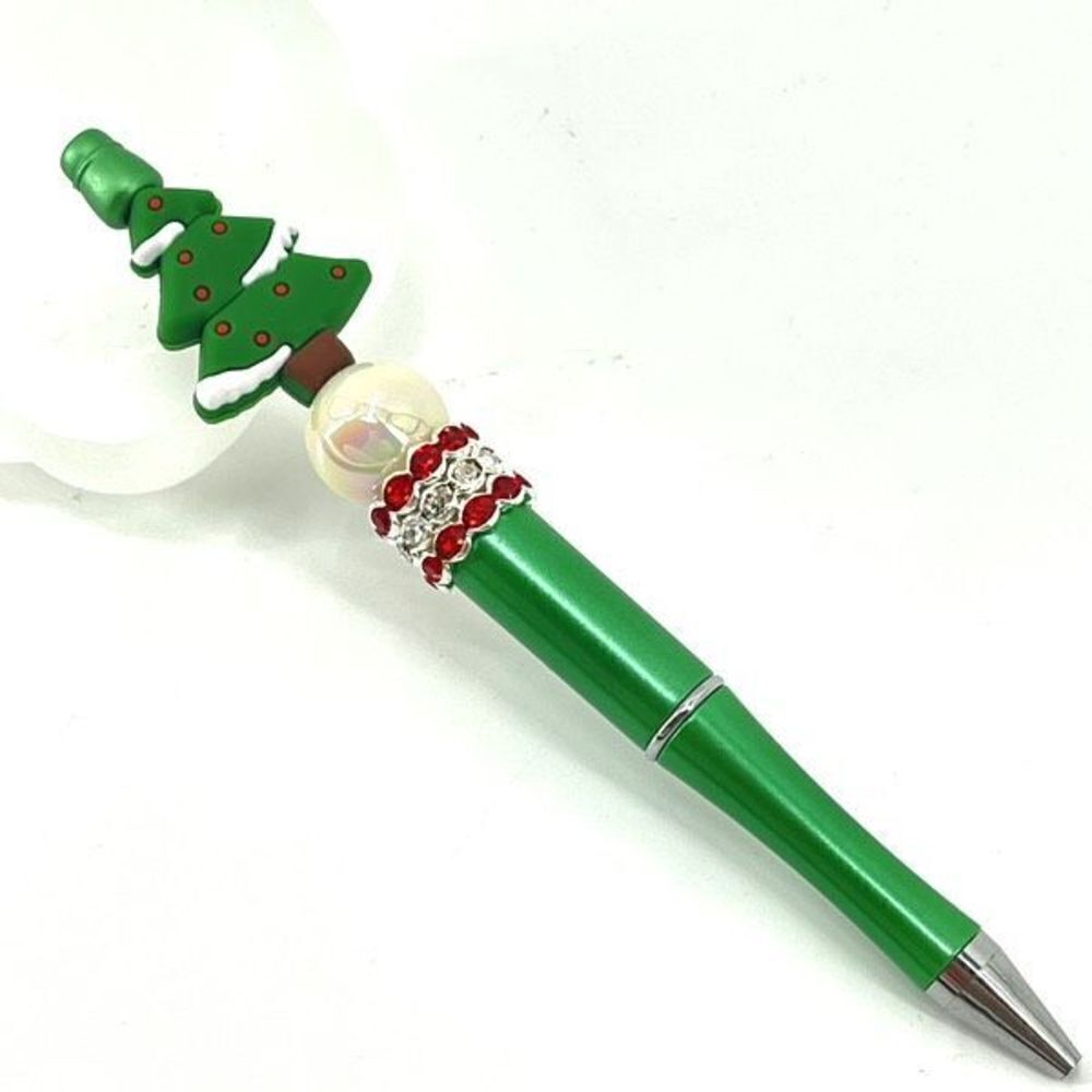 Christmas tree handmade pen NEW beads rhinestone bling red white green silver